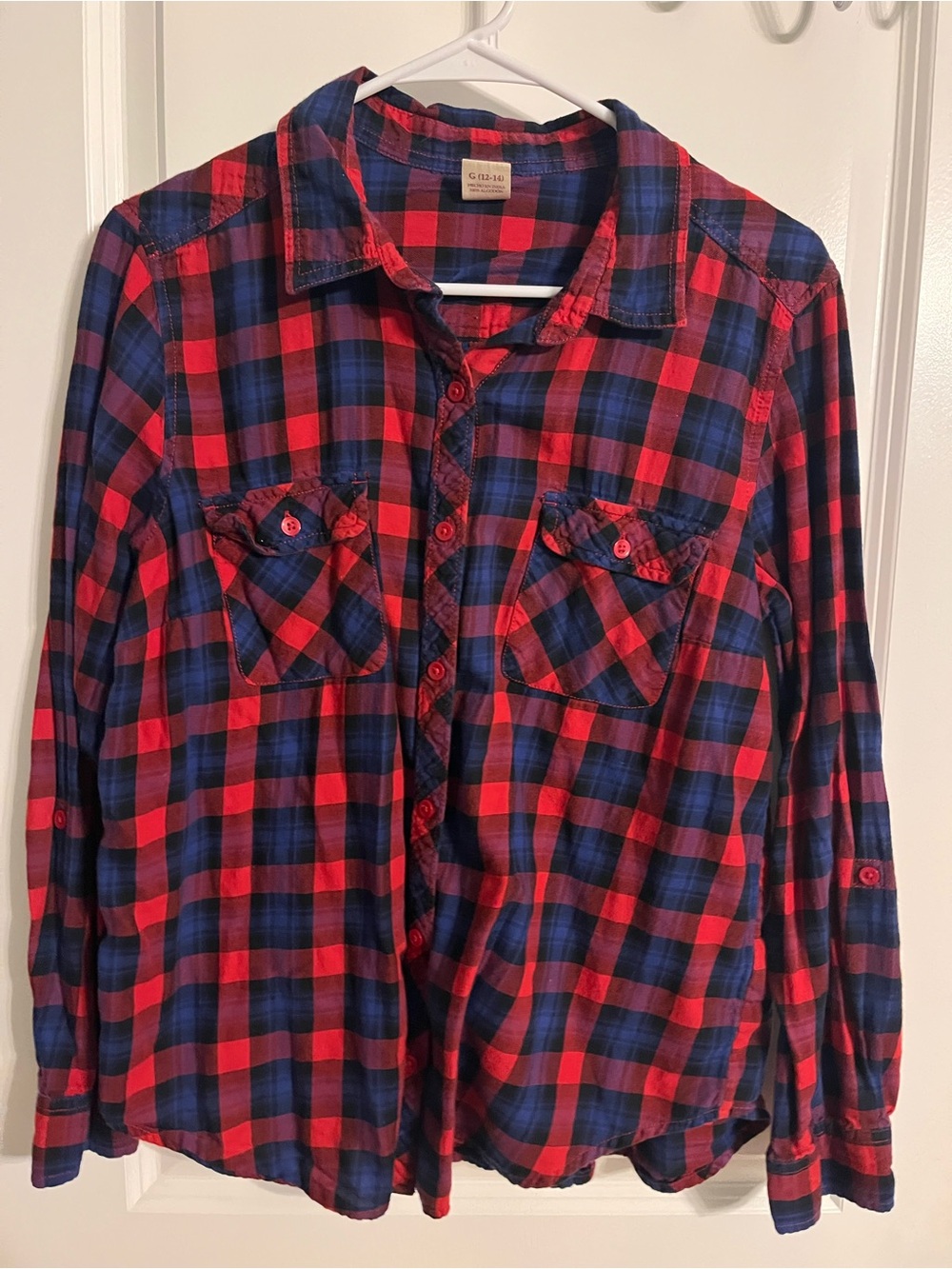Faded Glory Red and Blue Plaid Button-Down Shirt